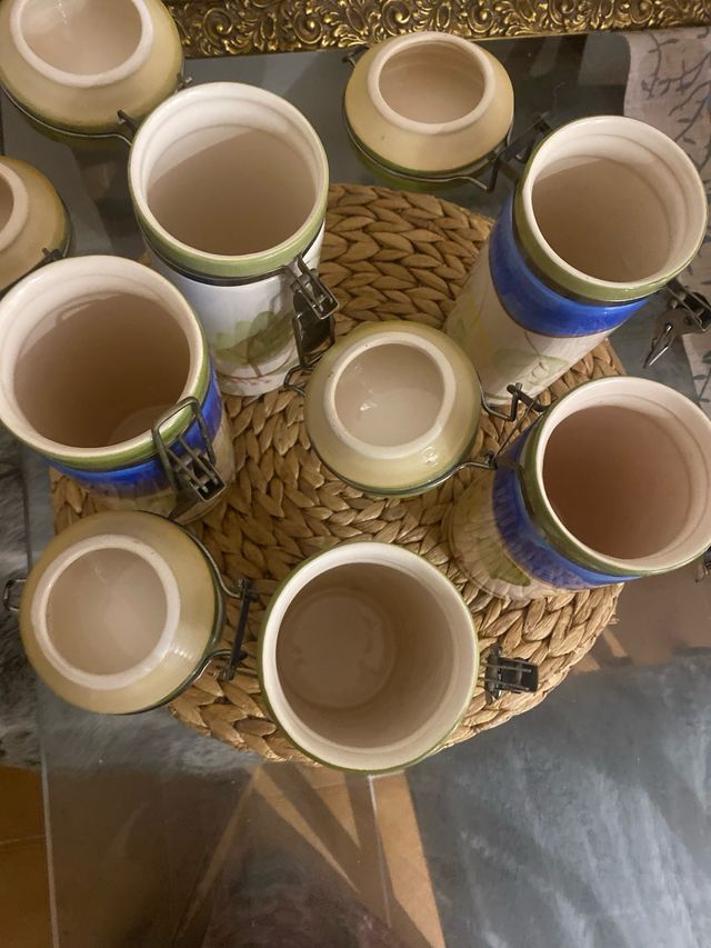Set di 5 barattoli in porcellana dipinti a mano