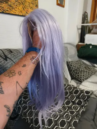 Peluca frontal de encaje sintético morado