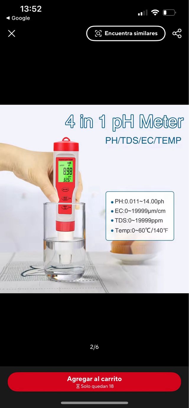 Medidor Calidad Agua 4 en 1 pH TDS TEMP