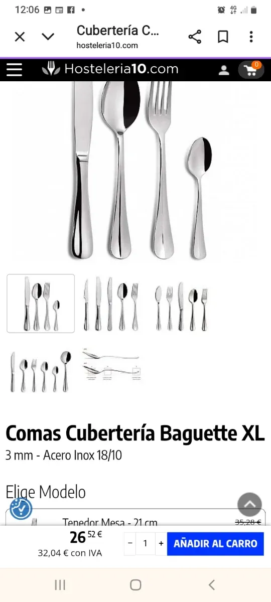 Cubertería Baguette Hostelería 18/10