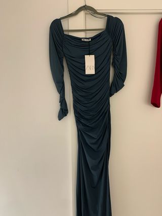 Vestido largo fiesta verde azulado