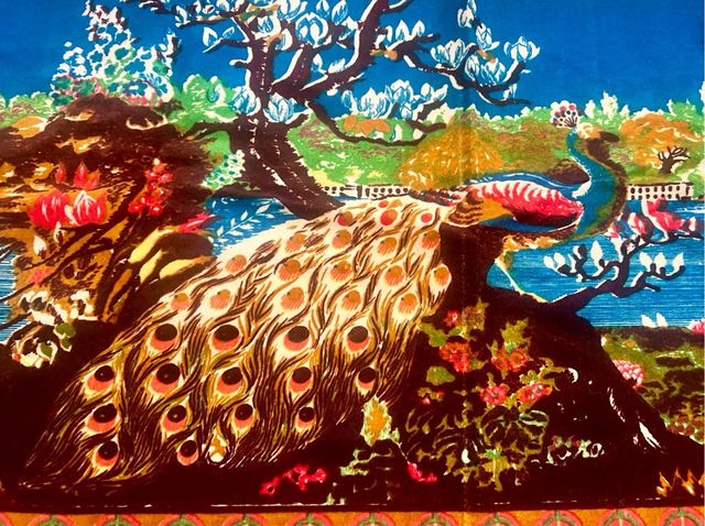 Tapiz vintage pavo real y cisnes