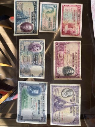 Lote 7 Billetes pre y II República Española