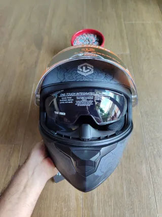 Casco Moto Integral Talla XL Gris Gato