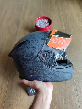 Casco Moto Integral Talla XL Gris Gato