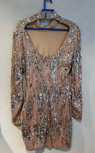 Vestido lentejuelas Goddiva dorado y plateado