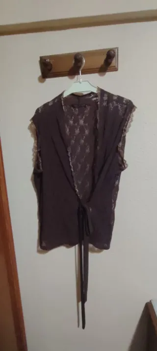 Chaleco mujer encaje marrón XXL