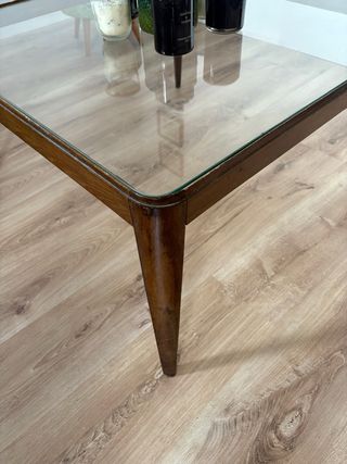 Mesa centro vintage madera y cristal