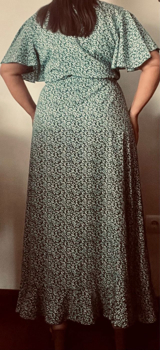 Vestido largo floral verde y blanco