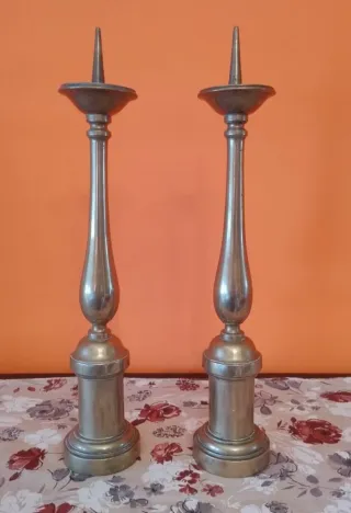 Coppia Candelabri Metallo Dorato