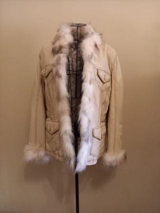 Giacca imbottita in vera pelle vintage beige 