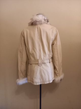 Giacca imbottita in vera pelle vintage beige 