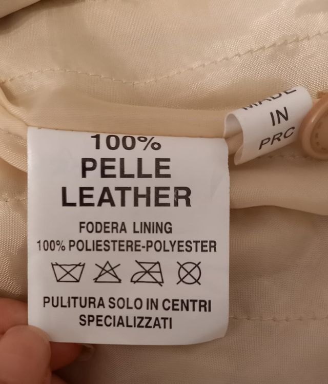 Giacca imbottita in vera pelle vintage beige 