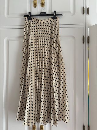 Falda midi lunares Mango beige/negro