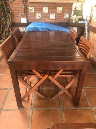 Mesa y 4 Sillas Teka Madera Marrón