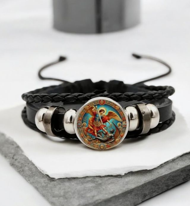 Pulsera San Miguel Arcángel Cuero sintético