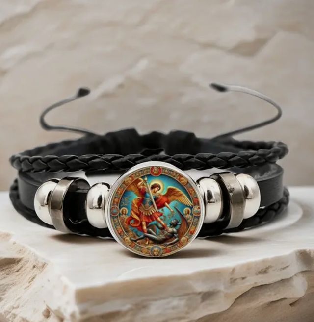 Pulsera San Miguel Arcángel Cuero sintético