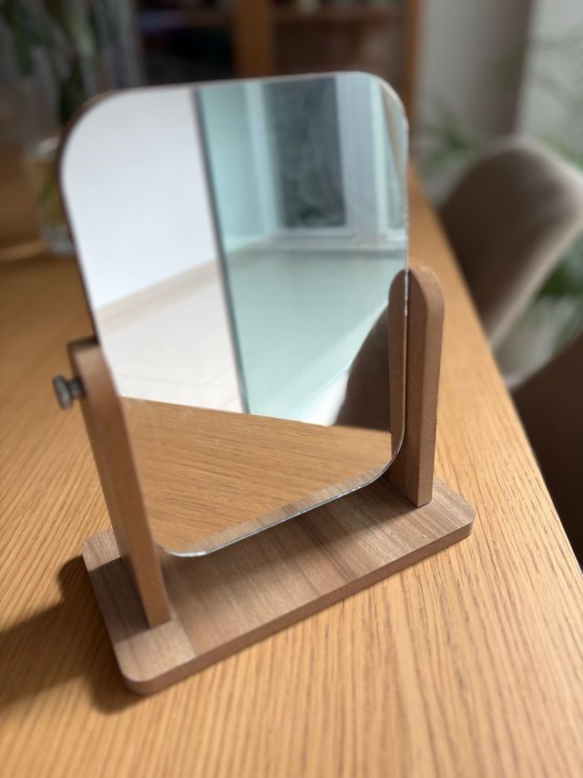 Espejo de sobremesa madera y cristal