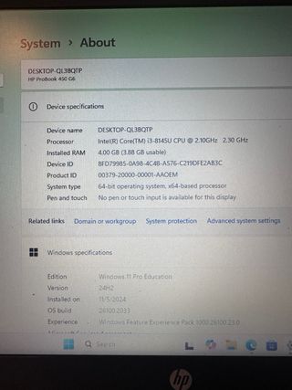 HP ProBook 450 G6 15.6 8ª Gen 4GB RAM/128SSD