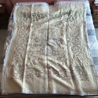 Coperta singola lana beige/grigio/azzurro