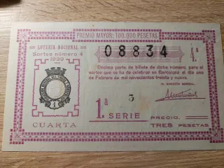 Décimo Lotería Nacional 1939