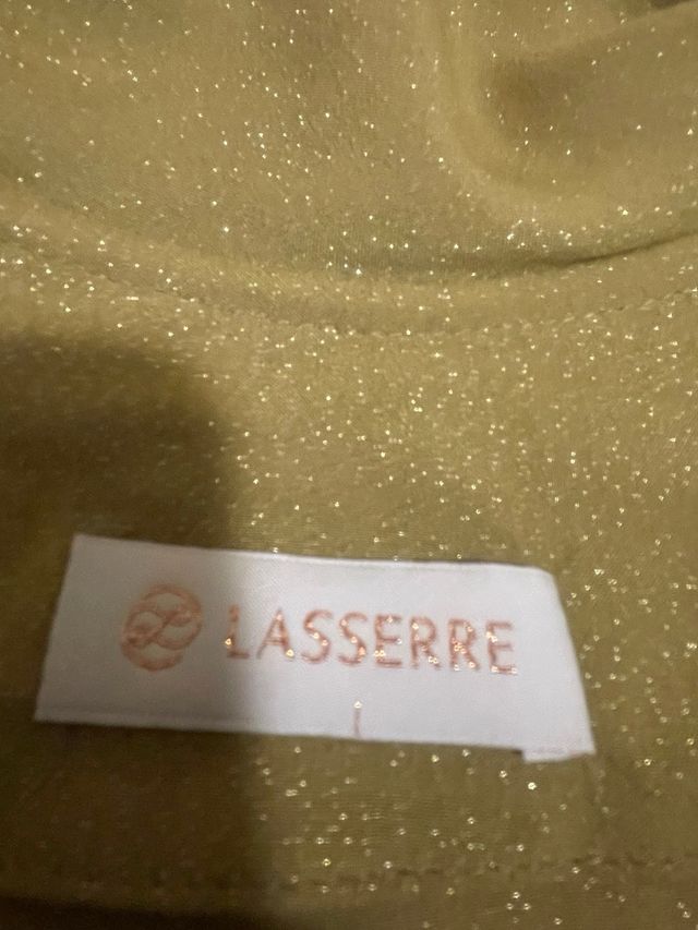 Vestido dorado/verde con cuello drapeado