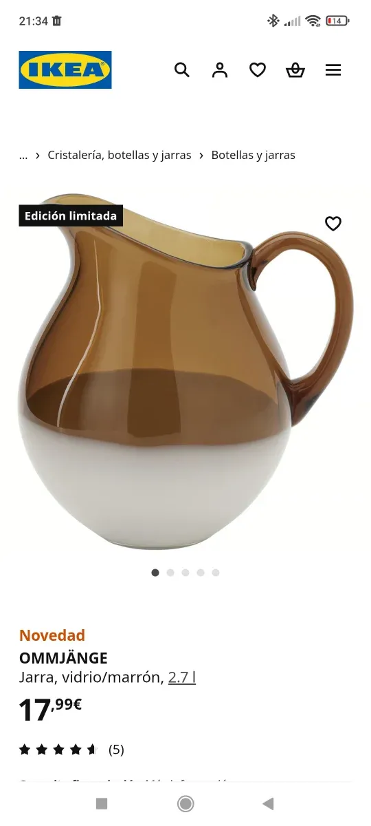 Jarra OMMJÄNGE IKEA vidrio marrón 2.7L