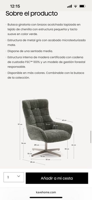 Butaca giratoria verde suave sin usar