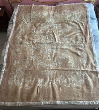 Coperta lana singola beige e bianca