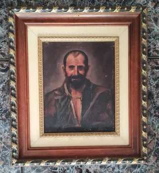 Pintura al óleo de hombre con marco