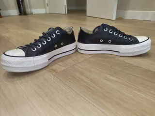 Converse Piel Plataforma Negras
