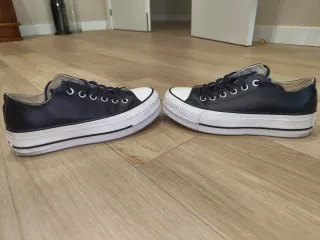 Converse Piel Plataforma Negras