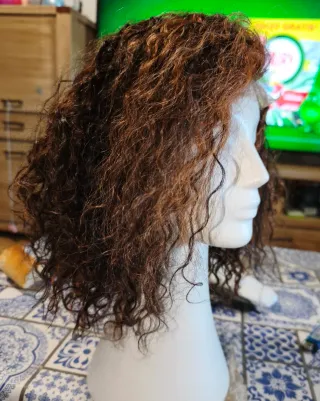 Natural Peluca Rizada 4*4 lateral  de encaje 50 Cm