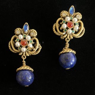 Pendientes Vintage Flor de Lis Perlas