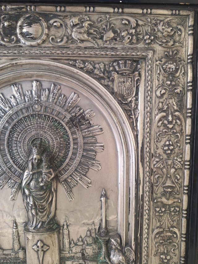 Cuadro Virgen del Pilar madera y metal Plateado