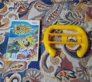 🇪🇦Juego Wii Bob Esponja Botes de Choque+Volante