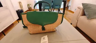 Bolso nuevo Piel y Rafia Beige/Verde