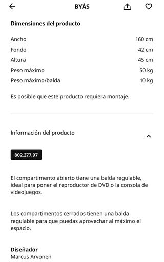 Mueble TV BYAS Blanco Alto Brillo
