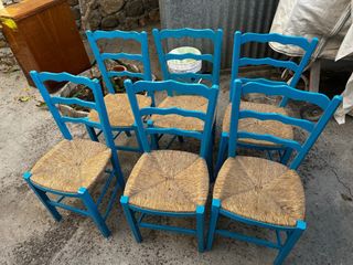 Sillas de madera azules y beige (6 unidades)