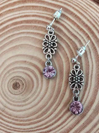 Pendientes plateado antique cristal malva.