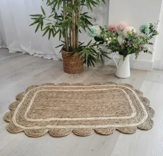 Alfombra Redonda Fibra Natural Bordes Festoneados