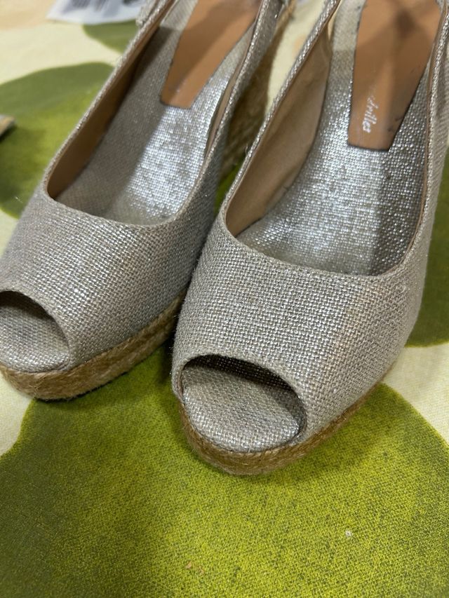 Cuñas esparto doradas/plateadas Talla 38