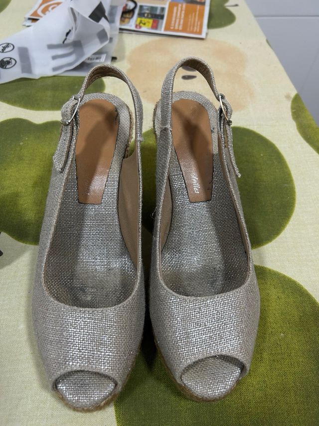 Cuñas esparto doradas/plateadas Talla 38