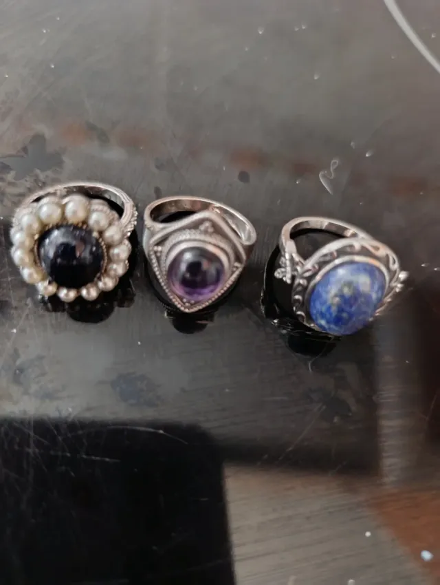 3 Anillos Plata S925 Piedras Naturales