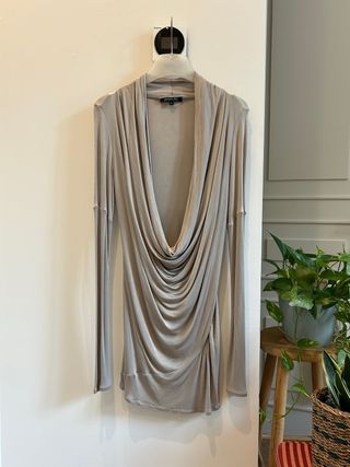 Blusa Beige Escote Drapeado Viscosa Talla S