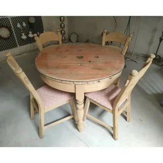 Mesa y 4 Sillas Rústicas Roble