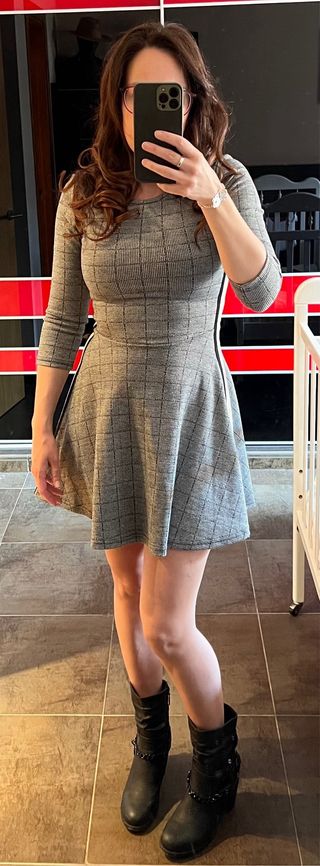 Vestido invierno pata de gallo gris