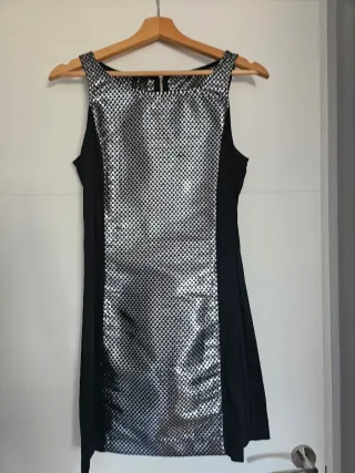 Conjunto Vestido  + chaquetaMango Negro y Plateado