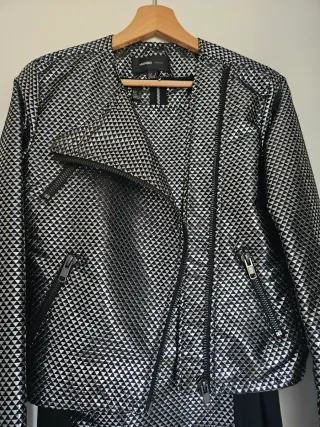 Conjunto Vestido  + chaquetaMango Negro y Plateado