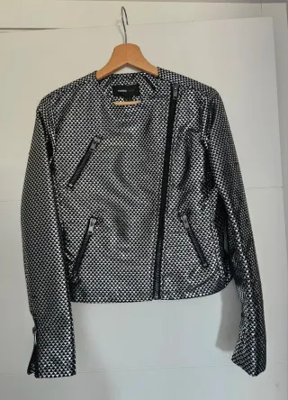 Conjunto Vestido  + chaquetaMango Negro y Plateado